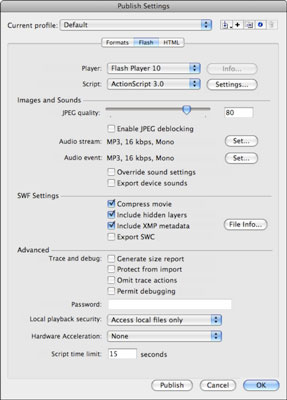 Publish File Settings for Flash CS5